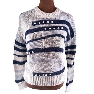 Madewell Striped Knit Sweater Women XS Blue White Textured Bobble Detail EUC